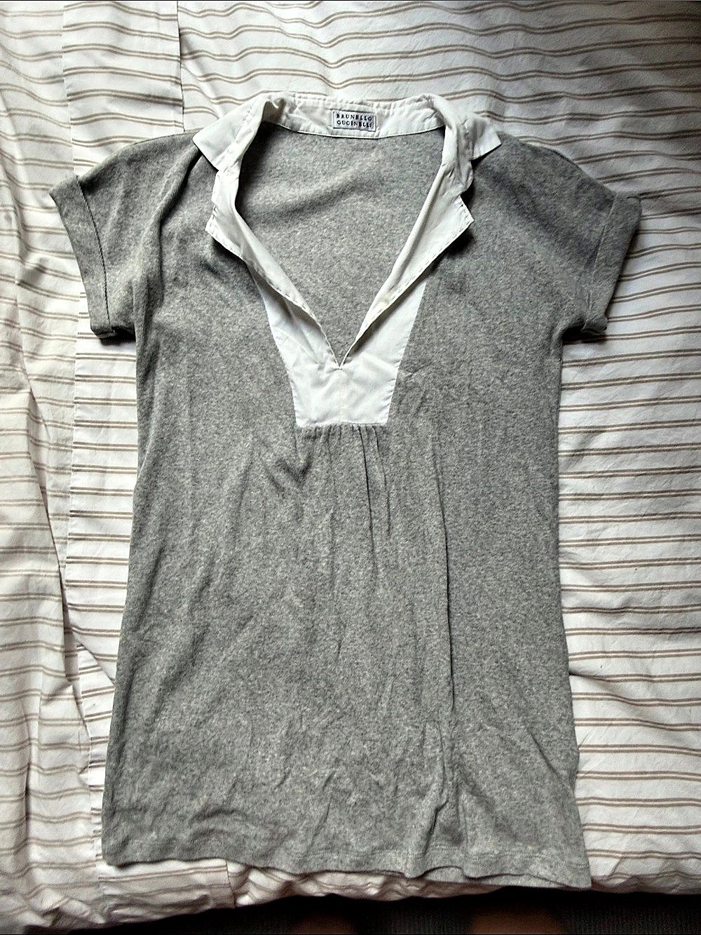 Brunello Cucinelli Gray & White Cotton Short Sleeve Size Large